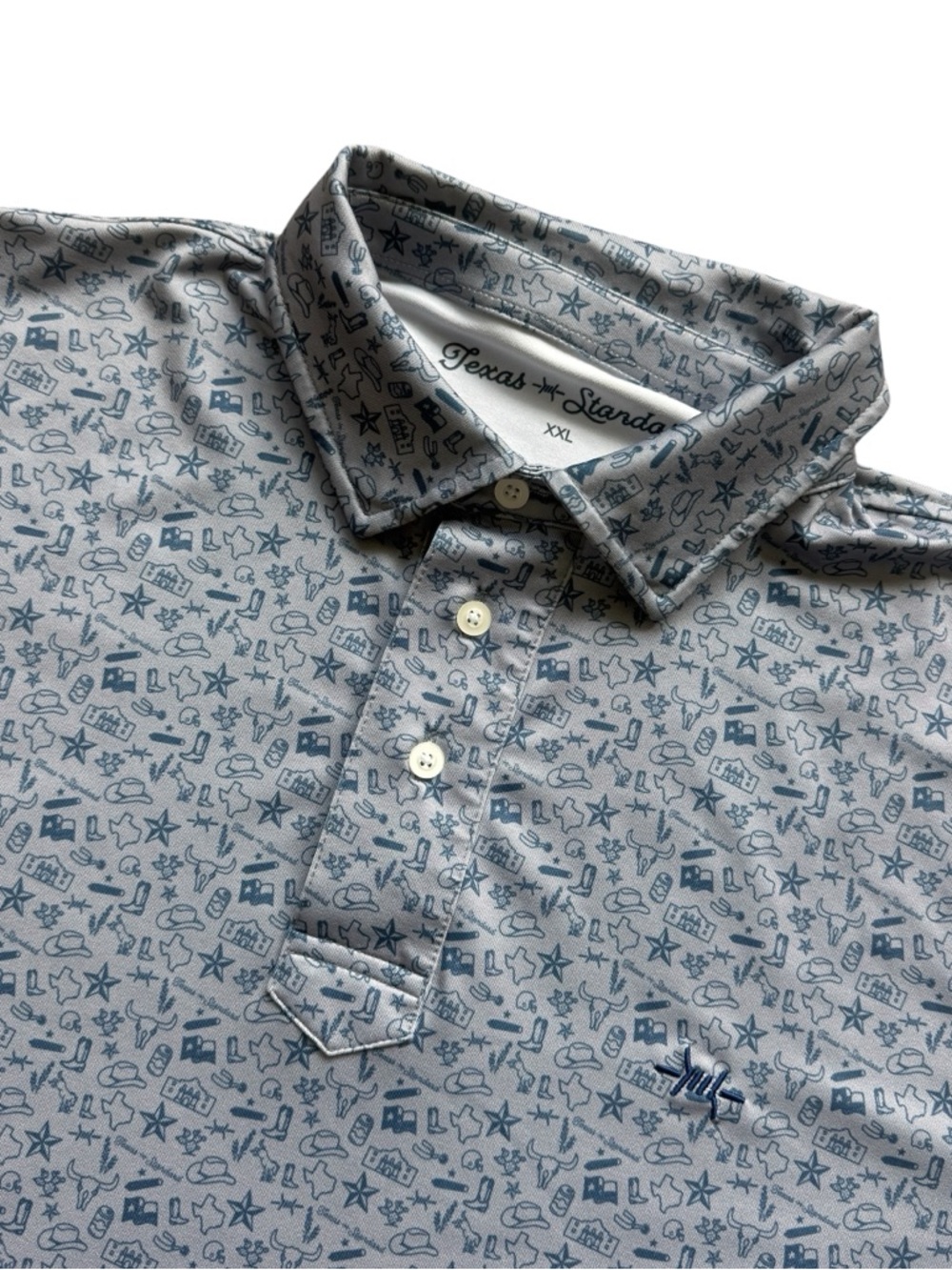 Texas Standard Polo XXL Western Golf Cowboy Print Performance Shirt Ranch Blue